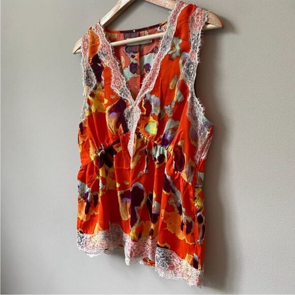 NWOT Rebecca Minkoff Women's Sleeveless Floral Lace Trim Tank Top Orange small - Picture 7 of 16